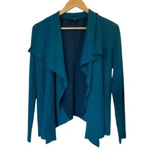 EILEEN FISHER Teal/Dark Green Alpaca Wool Waterfall Open Front Cardigan Sweater